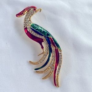 Large Vintage Enamel and Rhinestone Bird of Paradise Brooch